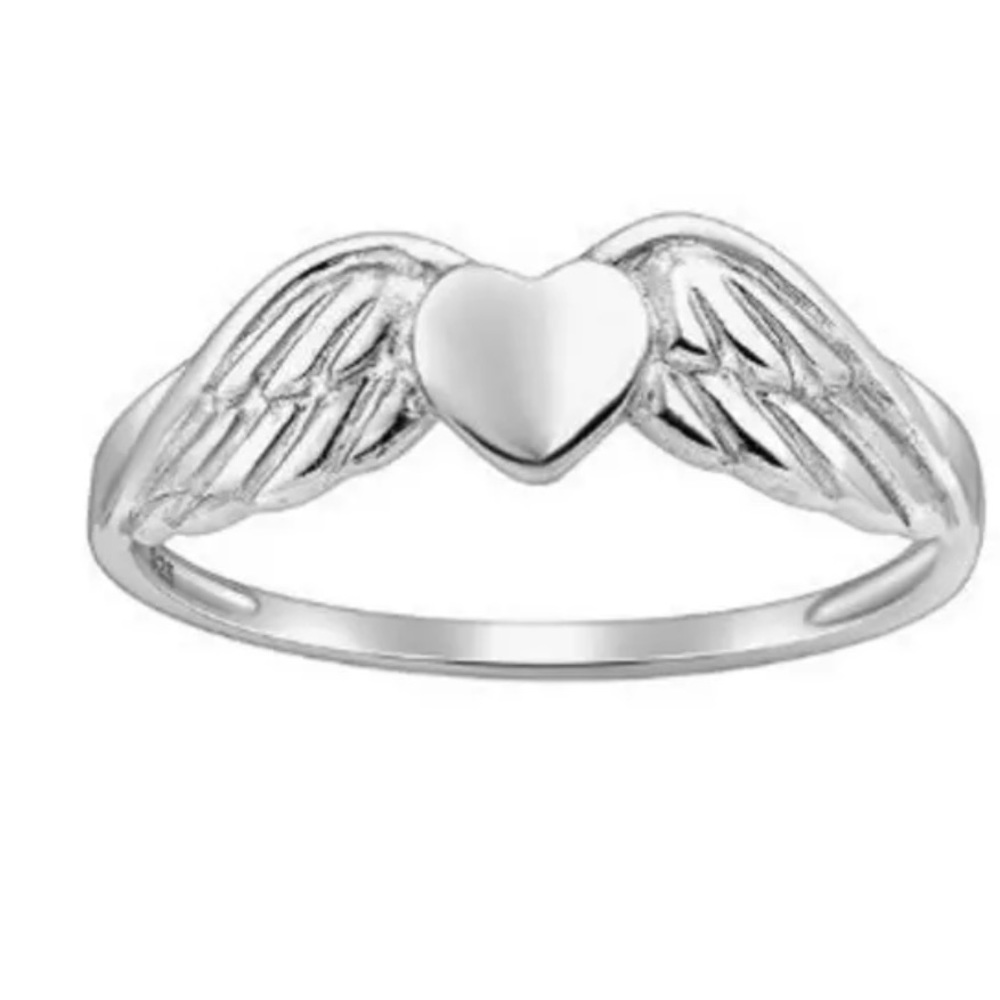 New - Dainty Silver Plated Angel Ring Heart Ring Size 5
